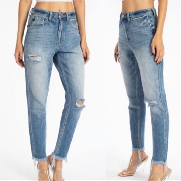 Kancan Light Stone High Waist Distressed Mom Jeans 31 - Picture 1 of 8